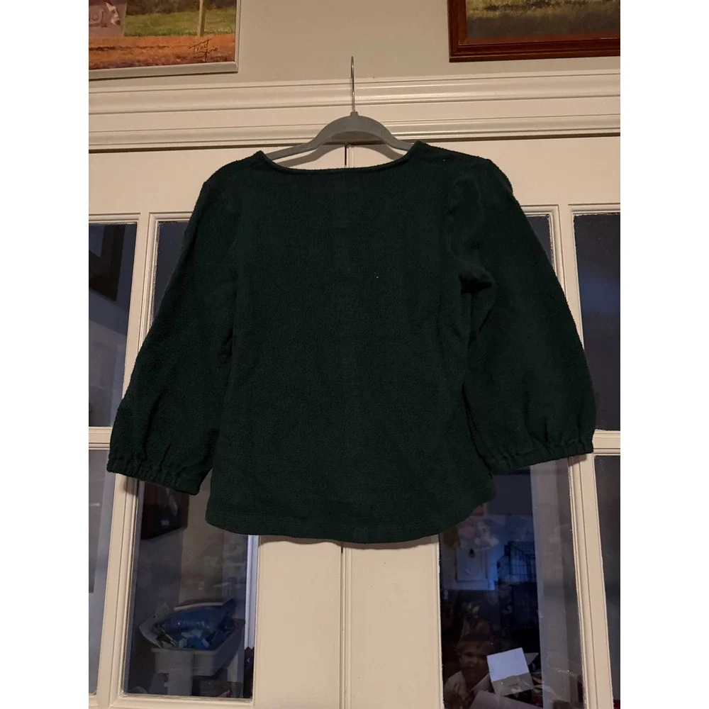 Madewell Forest Green Textured V-Neck Puff Sleeve Knit Top Small